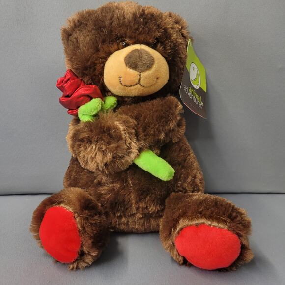 Animal Adventure Bear Plush Stuffed Animal Red Rose 2018 Valentine Toy 8" - Picture 1 of 14